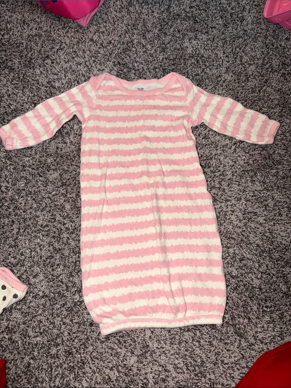 Kids Long Sleeve Pink & White Striped Sleep Tee - Unbranded